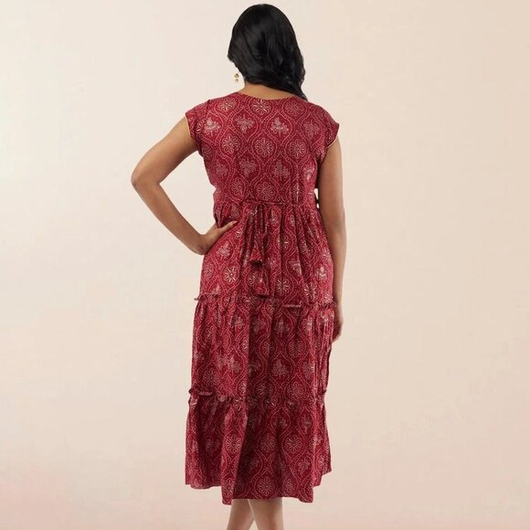 Red Printed Rayon Knee-Length Dress | Muvvas Boutique - Picture 3 of 3